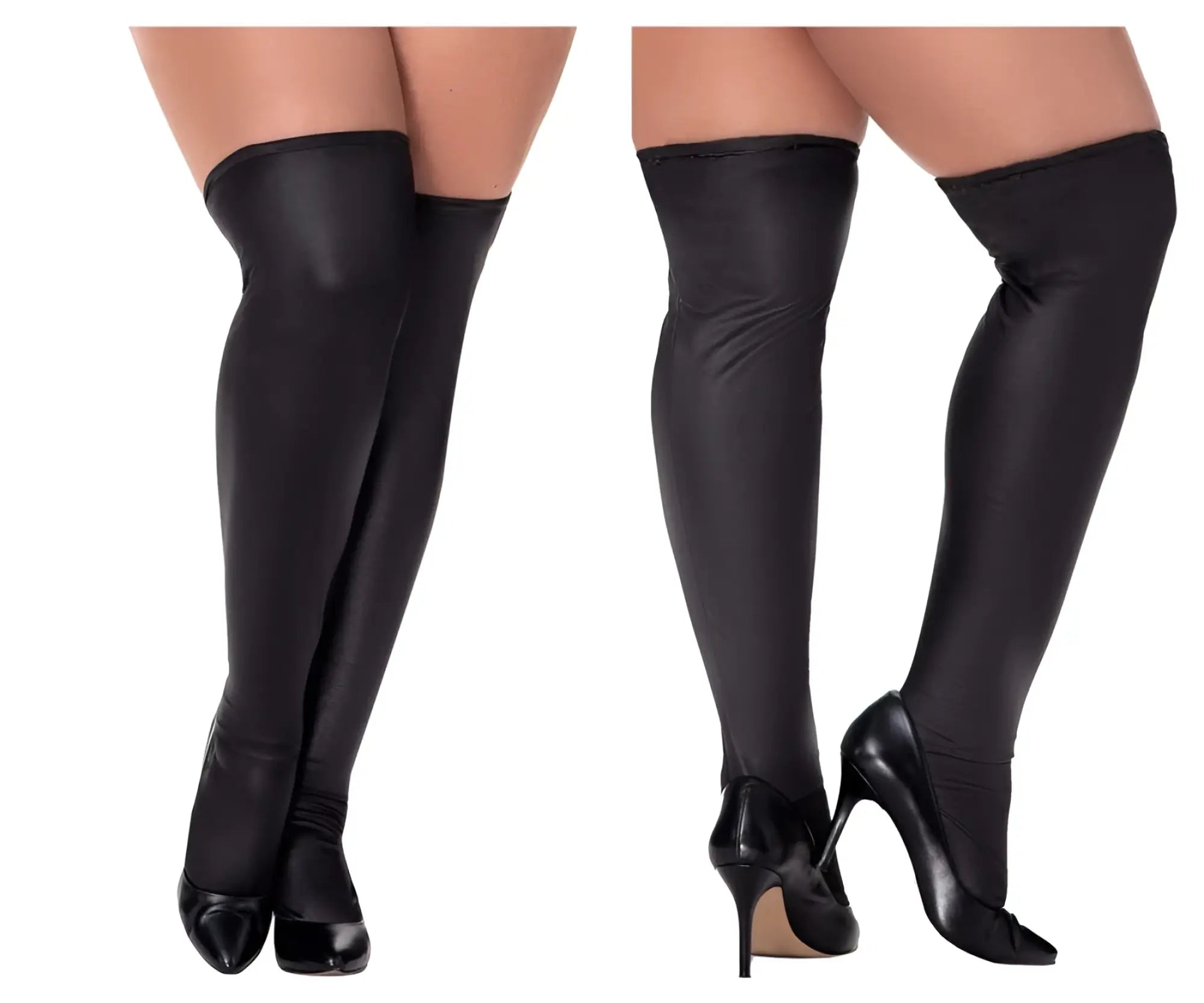 Mapale 1017X thigh highs black glossy stretchy over-the-knee boots with sleek metallic design