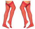 Red sheer mesh thigh high stockings with decorative lace trim at top from mapale 1094 in red color