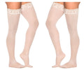 Beige mesh thigh-high stockings with lace edges from Mapale 1094 in white for elegant lingerie wear