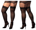 Mapale 1094X black sheer mesh thigh highs with lace trim and adjustable garter straps for a stylish fit