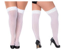 Translucent white mesh thigh highs with delicate lace trim at the top by Mapale model 1094X