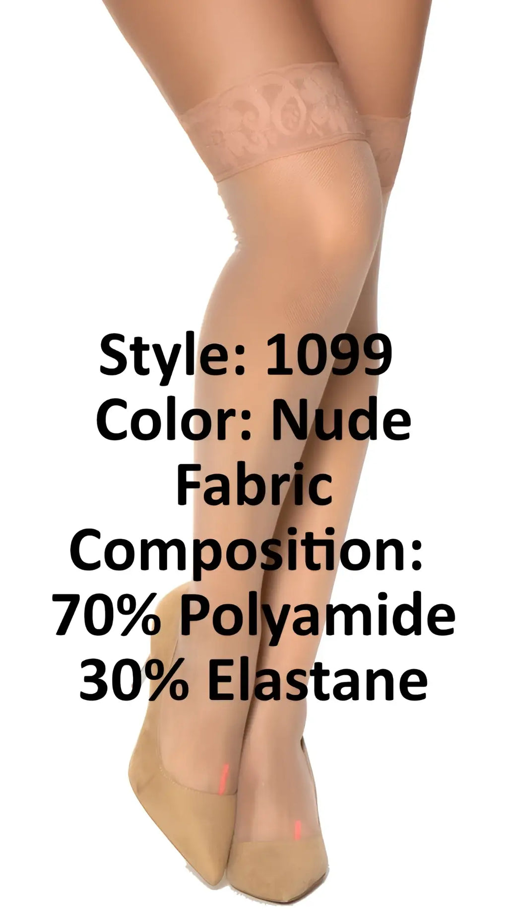 Mapale 1099 mesh nude thigh highs with sheer polyamide elastane fabric and delicate lace band at the top