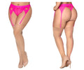 Bright pink lace garter belt with heart cutouts and nude mesh thigh highs by mapale 1099x shown from the back