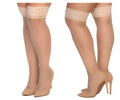 Beige lace-edged mapale 1101x mesh thigh highs in nude color with sheer smooth texture and delicate lace trim