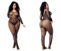 Black long sleeved fishnet bodysuit with matching thong from mapale 1102x bodystocking collection