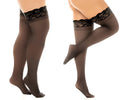 Black lace-edged sheer thigh-high stockings by mapale 1108x with stay up design in black color