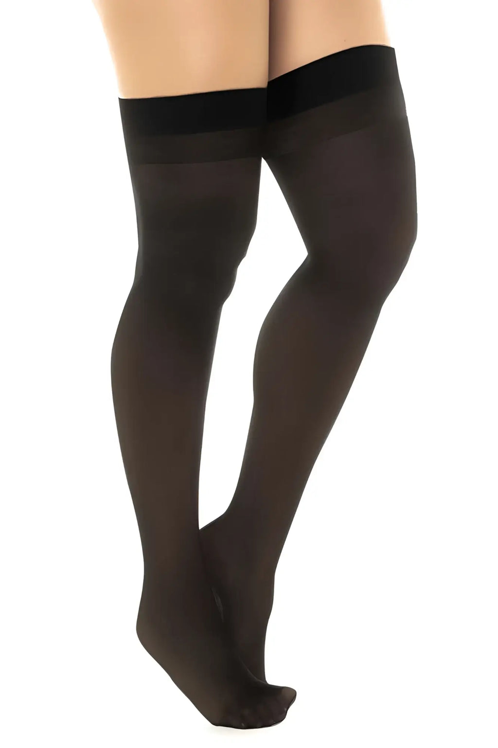 Black sheer thigh high stockings with solid elastic band at top by mapale 1109 in black color