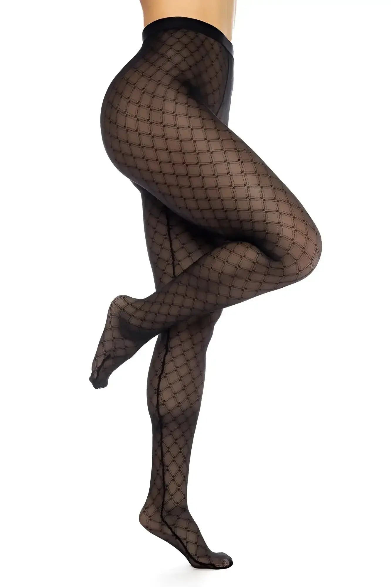 Black fishnet tights with subtle diamond mesh pattern in black color by mapale 1111 pantyhose