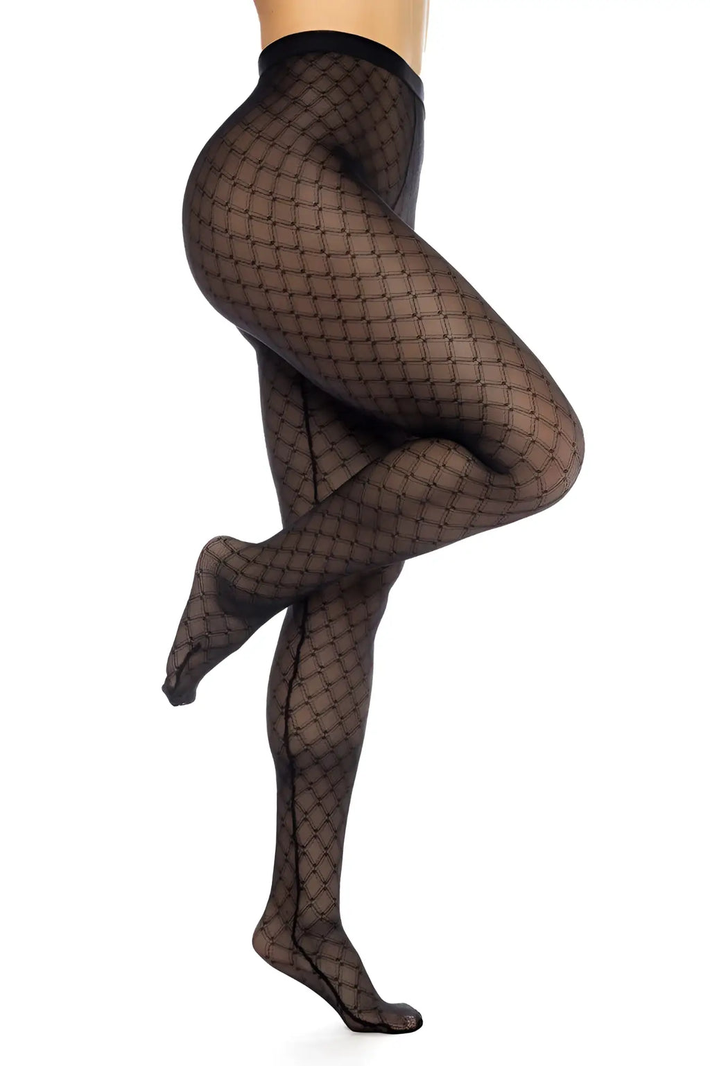 Black fishnet tights with subtle diamond mesh pattern in black color by mapale 1111 pantyhose