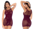 Maroon fishnet bodysuit with floral lace detailing in a sleeveless design from mapale 1118 cherry collection