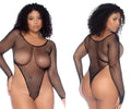 Mapale 1119X long sleeve black fishnet bodysuit with high cut leg design made of sheer mesh material