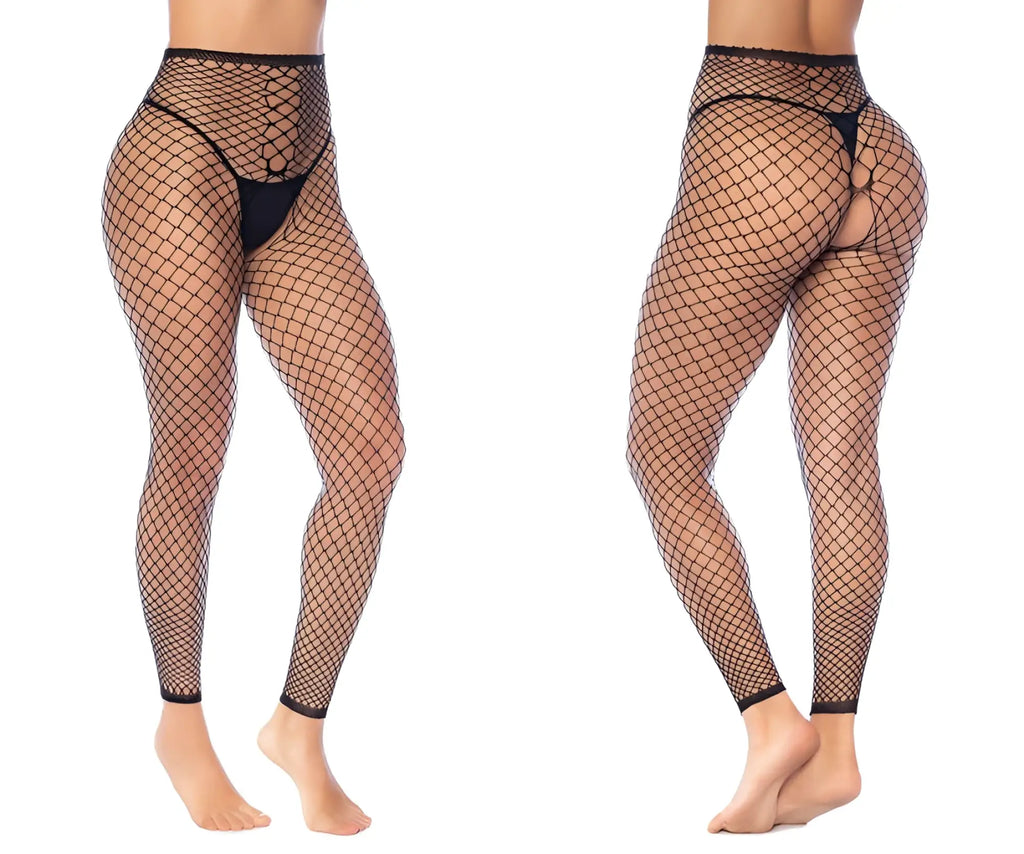 Black mapale 1120 top or bottom stocking fence net fishnet pantyhose with high waist and sheer diamond mesh pattern
