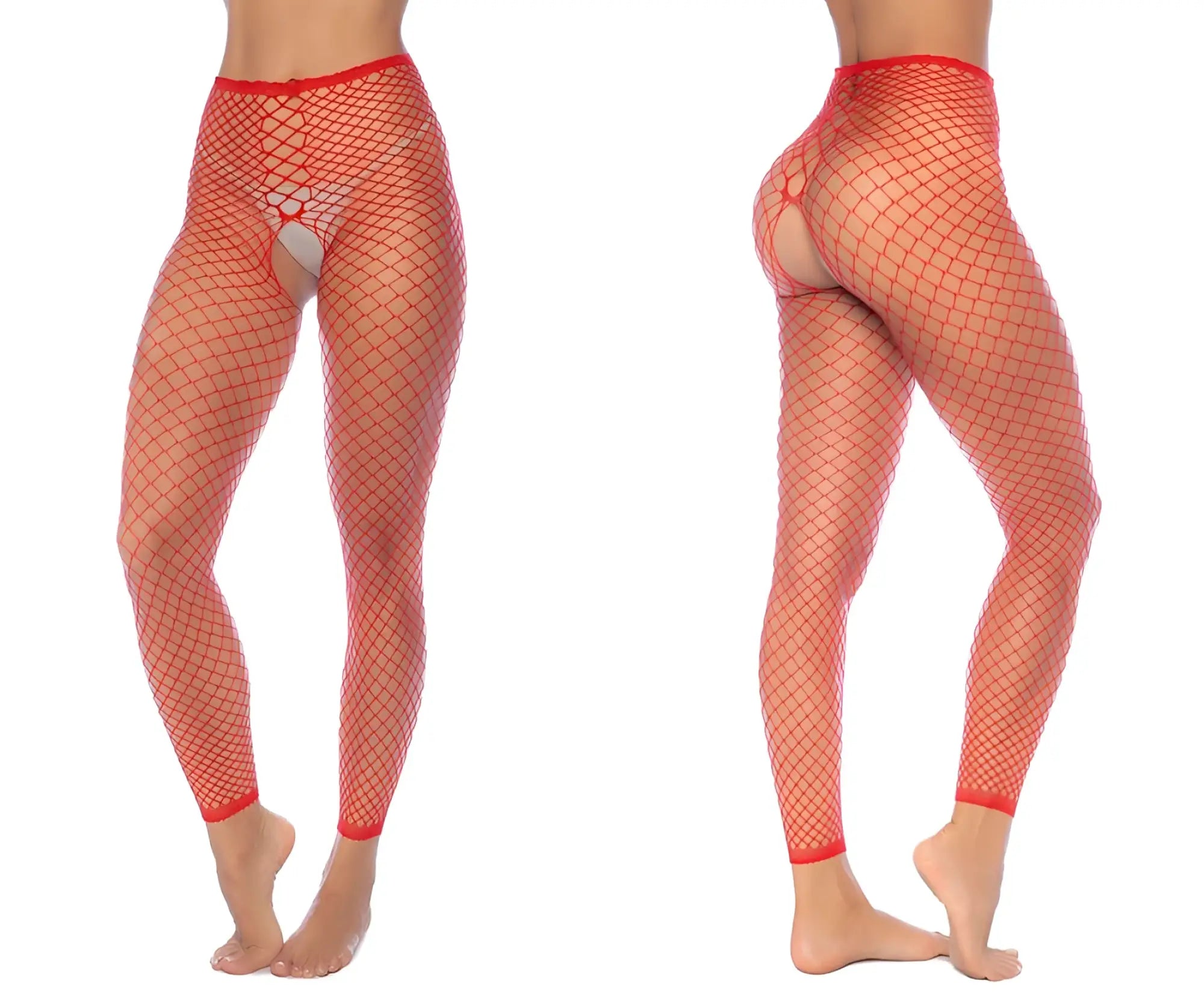 Mapale 1120 red fishnet pantyhose with sheer grid pattern and elasticated waistband for top or bottom stocking use