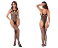 Black fishnet bodysuit with cutout details mesh design and rhinestone accents from mapale 1136 collection