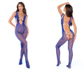 Mapale 1141 fishnet bodystocking in blue features a sheer lace bodysuit with intricate cutout details and a form-fitting design