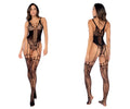 Black lace Mapale 1149 floral cincher fishnet bodystocking with intricate mesh and cut-out detailing