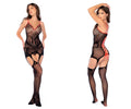 Black lace Mapale 1153 snake fishnet bodystocking with red trim and crisscross lacing at the back side