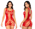 Red fishnet bodysuit romper by mapale with plunging neckline and cut out design in vibrant red color