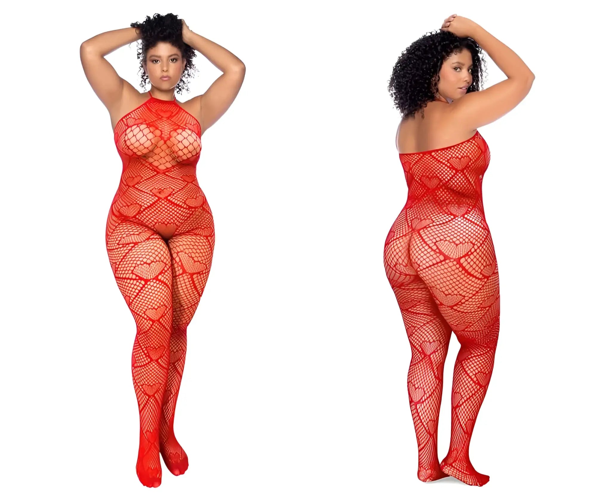 Mapale 1164x red heart fishnet bodystocking with rhinestone detail featuring a red heart patterned mesh design