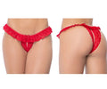 Mapale 119 red lace peek-a-boo panty red lace thong with ruffled trim and small bow at the front