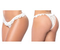 White lace thong panty by mapale with delicate ruffled trim and intricate floral patterns in white lace material