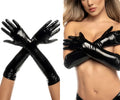 Mapale 125 cruella high gloves in gloss black black patent leather with ribbed cuffs and a glossy finish