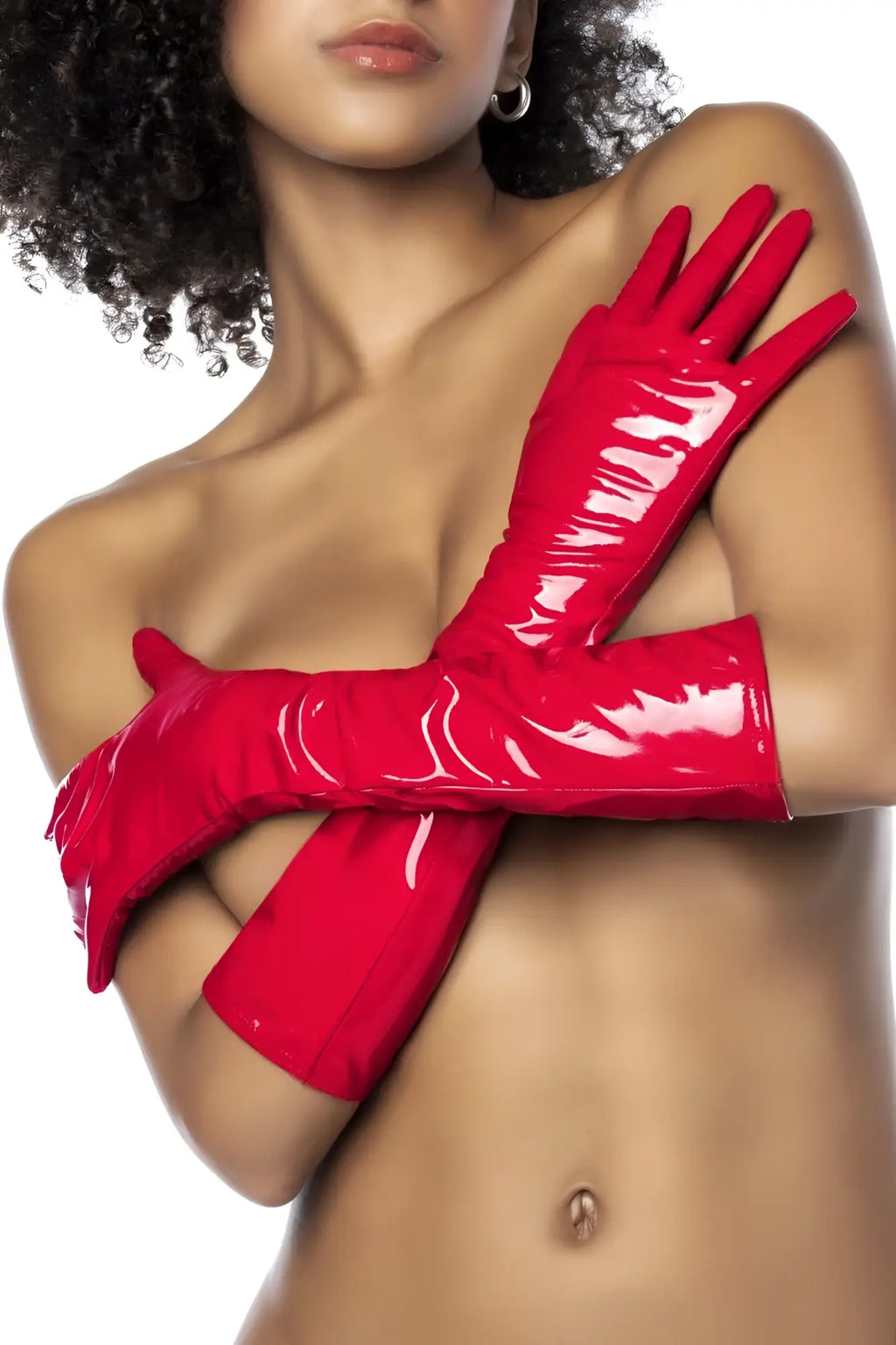 Bright red glossy patent leather opera gloves by mapale in gloss red color perfect for formal wear