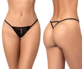 Black lace thong by mapale with delicate beaded detailing along the front center seam in color black