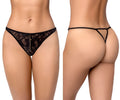 Black lace thong with delicate floral pattern and adjustable straps from Mapale 133 in black color