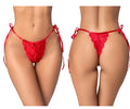 Red lace thong with satin ties and small front bow in red from mapale 134 collection