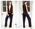 Mapale 1897 black sleeveless jumpsuit with lace back detailing and deep front tie for stylish occasions