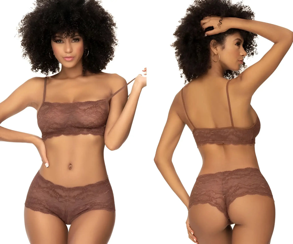 Brown lace bra and matching high-waisted briefs set in cocoa color from mapale 206 panty and top lace set