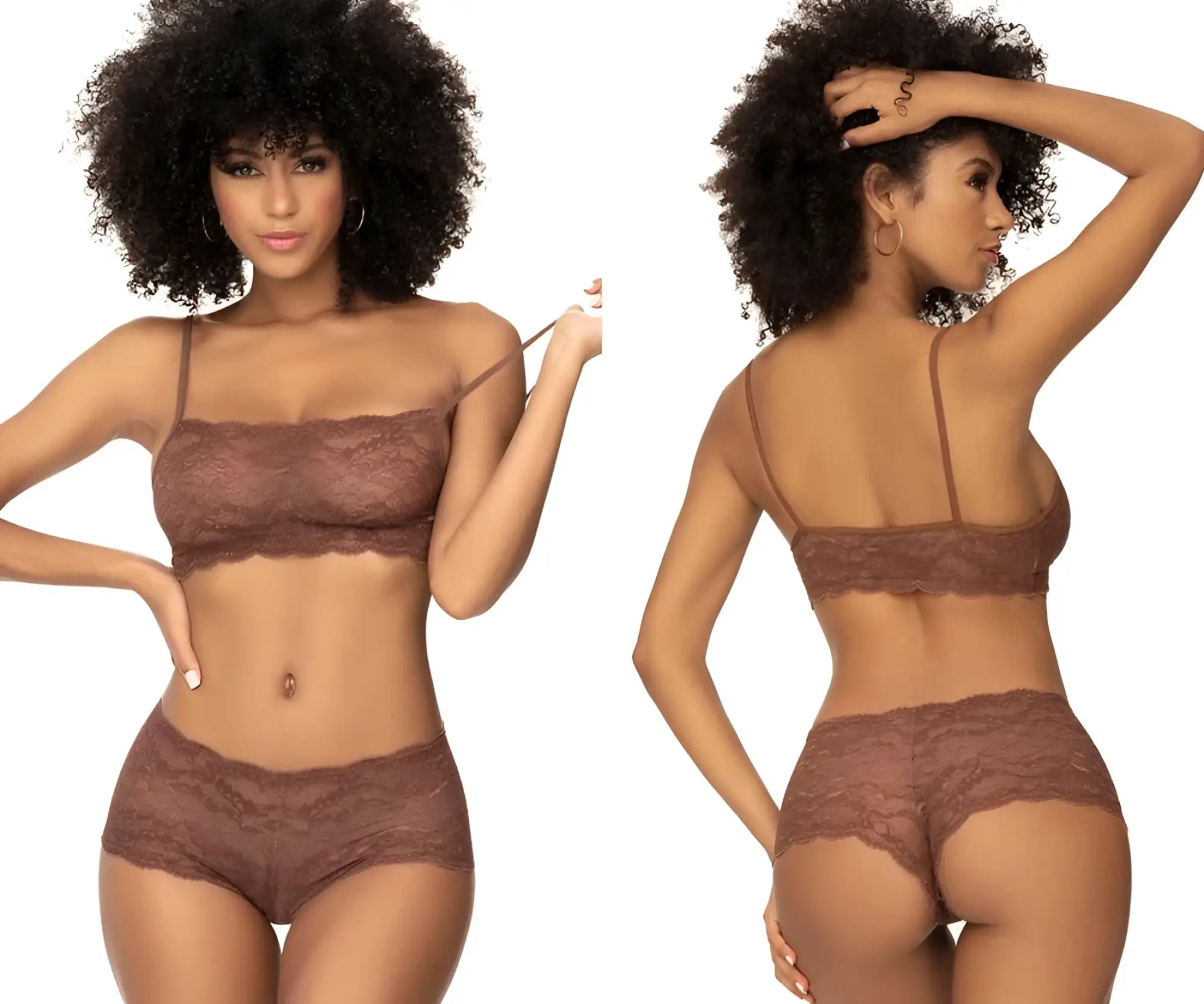 Brown lace bra and matching high-waisted briefs set in cocoa color from mapale 206 panty and top lace set