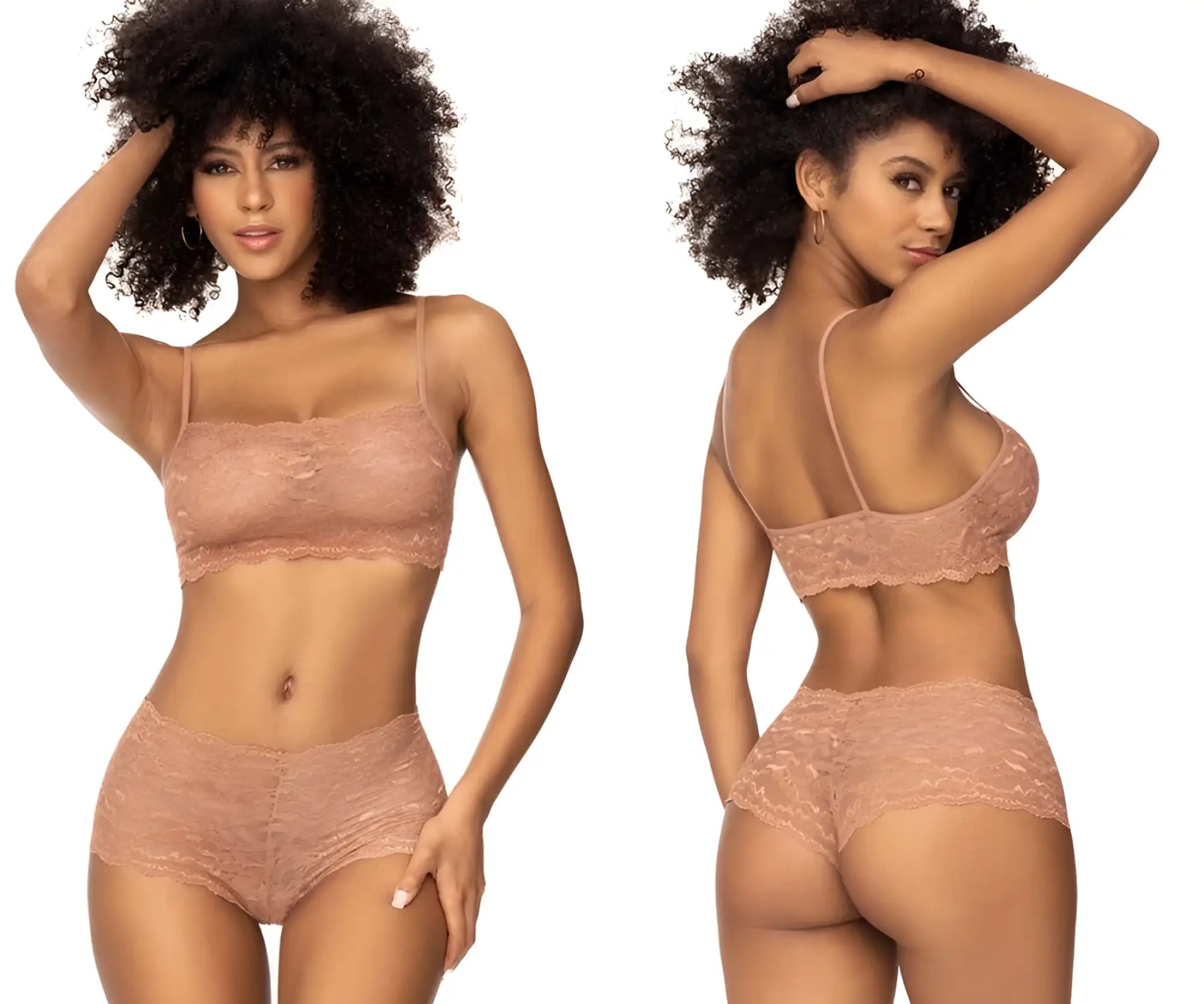 A delicate taupe rose gold lace bra and high-waisted panty set from Mapale 206 panty and top lace set