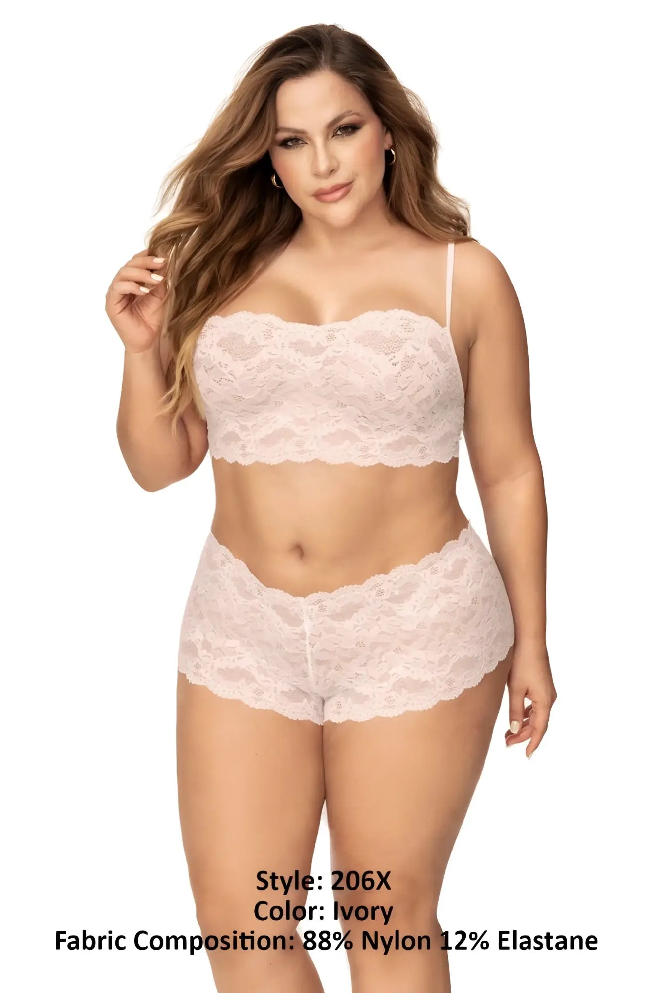 Ivory lace bra and matching shorts set from mapale 206x panty and top lace set made of delicate lace fabric