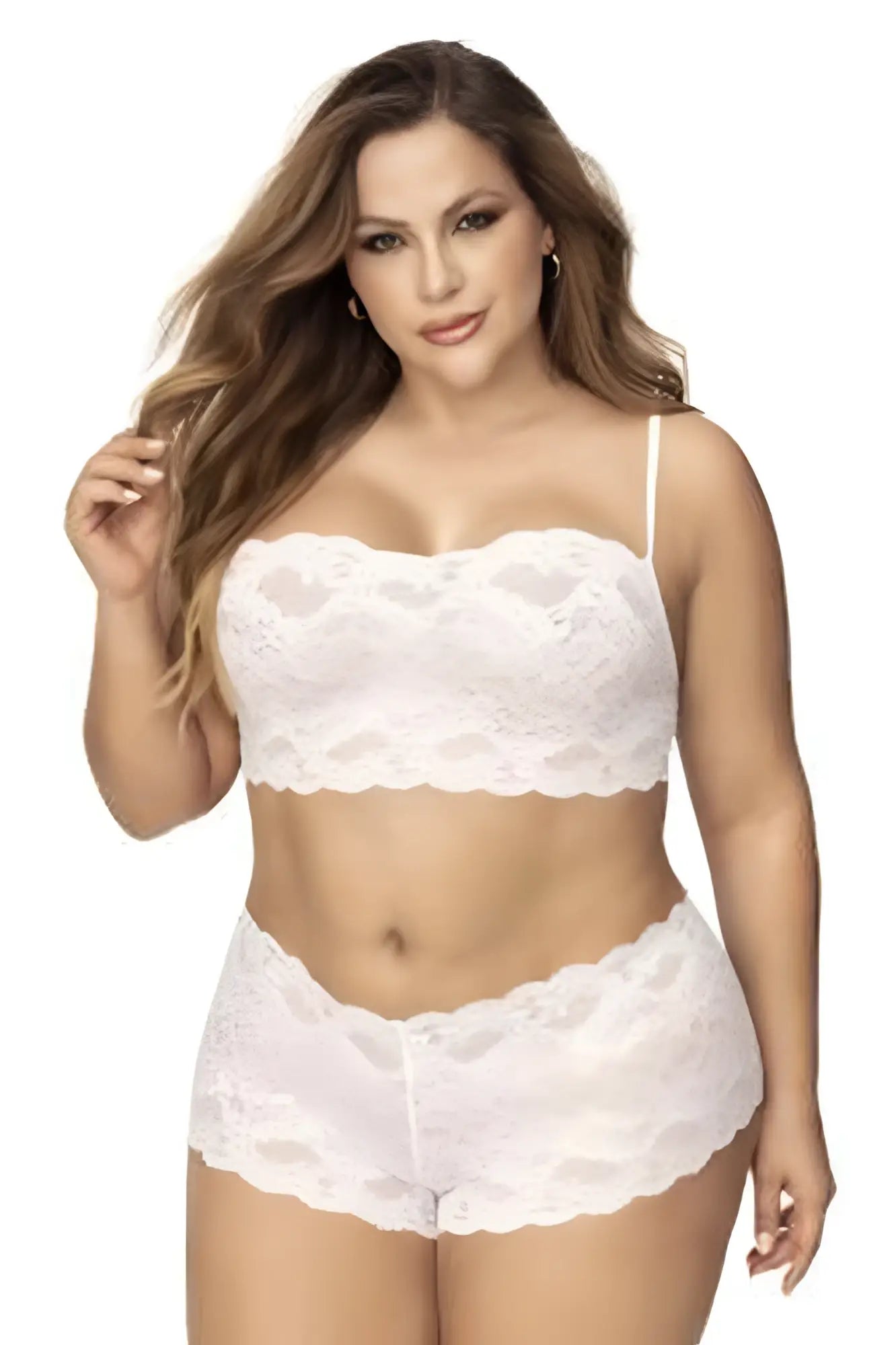 White lace bra and matching shorts set by Mapale 206X featuring delicate lace detailing in white color