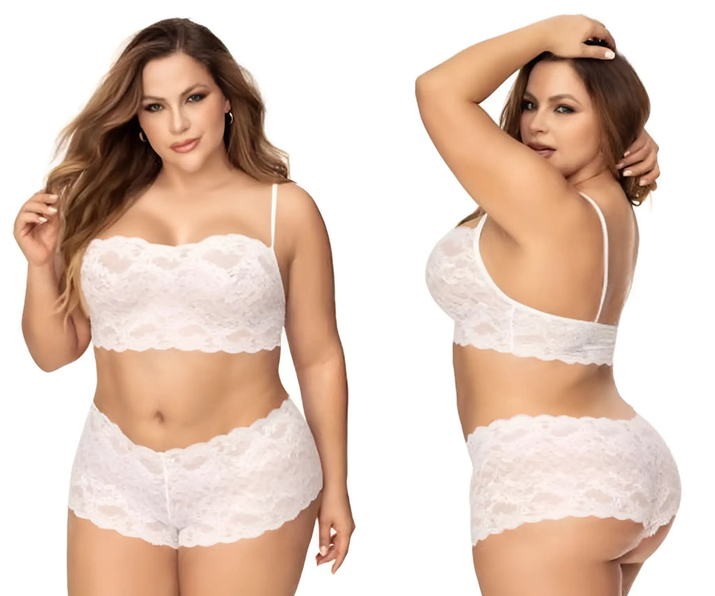 White lace bra and matching shorts set by Mapale 206X featuring delicate lace fabric in white color