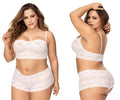 White lace bra and matching shorts set by Mapale 206X featuring delicate lace fabric in white color