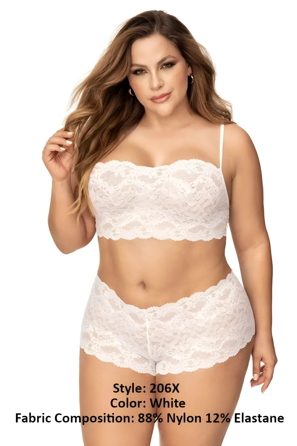 White lace lingerie set mapale 206x panty and top featuring delicate floral patterns and thin spaghetti straps
