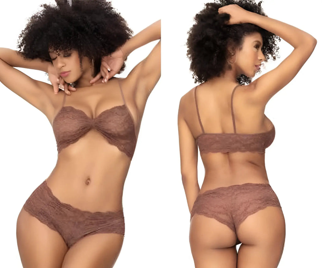 Brown lace bra and matching panties set in cocoa color from mapale 207 panty and top lace set collection