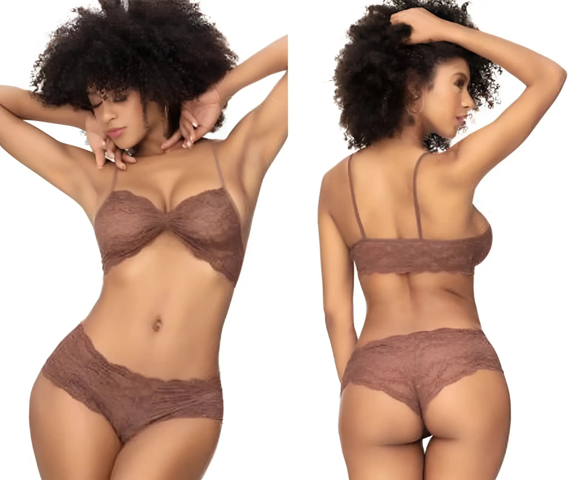Brown lace bra and matching panties set in cocoa color from mapale 207 panty and top lace set collection