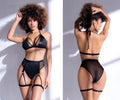Black mesh and satin lingerie two piece set with adjustable straps and garter belts by mapale 2709
