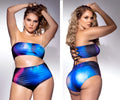 Mapale 2710x two piece swimsuit set in moonlight blue features a strapless bandeau top with lace-up back and high-waisted bottoms
