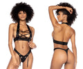 Black faux leather lace-up bikini set with silver-toned hardware from Mapale 2738 two piece set color black