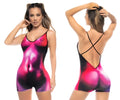 Mapale 2759 mars romper moonlight magenta vibrant pink and black gradient bodysuit with mesh texture thin straps and open back view