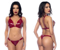 Mapale 2763 two piece set red patent leather bra and thong set in gloss wine color for intimate wear