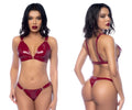 Mapale 2763 two piece set red patent leather bra and thong set in gloss wine color for intimate wear