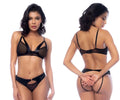 Black sheer mesh and satin lingerie set with cutout details in mapale 2769 two piece wet look black design