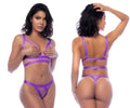 Mapale 2781 two piece set in french violet purple satin lingerie with adjustable straps and strappy crisscross design