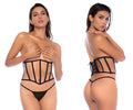 Black lace-up corset with vertical paneling and matching thong from mapale 2789 two piece set